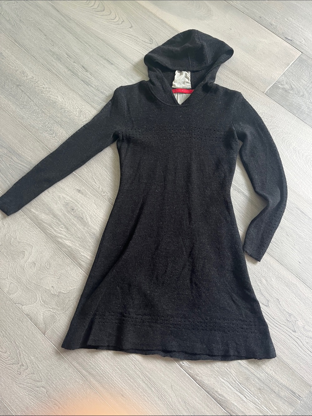 100% merino wool, XS, Krimson Klover Black Long-Sleeve Hooded Knit Dress